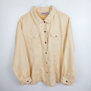 Chico's Women's Yellow Chamois Shirt Size 3 / XL Button Front Brushed Faux Suede